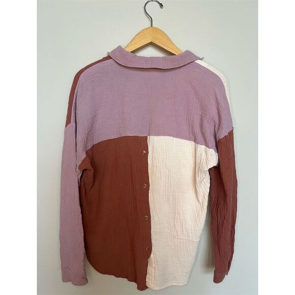 Anthropologie ENTRO Women's Colorblock V-Neck Collared Blouse Size S - Picture 6 of 10